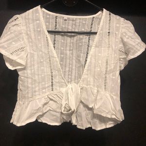 White Lace tie front blouse
